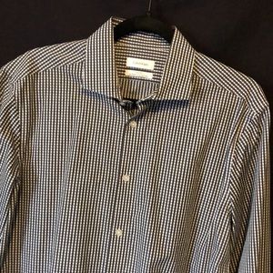 Calvin Klein Men’s Sz 16, 34/35 Button Down Like New UC. Black, Grey & White.